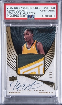 2007-08 UD "Exquisite Collection" Limited Logos #LLKD Kevin Durant Signed Patch Rookie Card (#10/50) – PSA Authentic